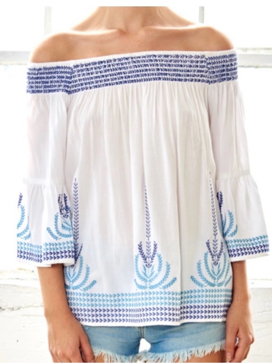 hazel Tops - NWT Hazel Embroidered Off-Shoulder Peasant Top